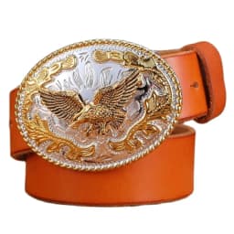 gold eagle big buckle full grain real leather 100% genuine leather hawk mens belts luxury high quality camel brown cowboys women