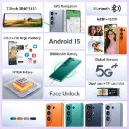K-Touch 26 Ultra 7.3inch Mobile Phones Android 15 Cell Phone 22GB+2TB Smartphone 5G Dual SIM Card 8000mAh 16MP+48MP Camera Cellphones