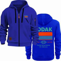 Kodak Retro Pattern Printed Men's Zipper Multi Pocket Hoodie Casual Long Sleeve Zipper Sportswear Retro Hoodie with Pocket