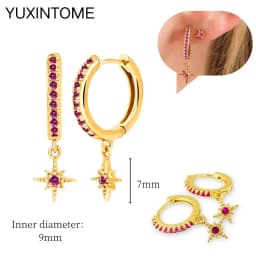 925 Silver Ear Needle Rose Red Hoop Earrings For Women Exquisite Water Drop/Flower/Heart Crystal Piercing Huggie Earring Jewelry