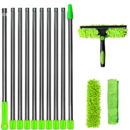 100-420CM Extended Window Cleaning Kit 2 in 1 Double Sided Glass Squeegee Cleaner Duster Mop 180° Swivel Window Cleaning Tools
