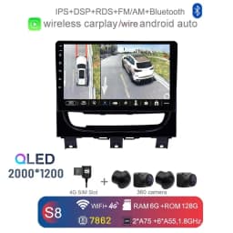 2000*1200 360 Carplay Auto Android 13.0 8G+128G Car DVD Player GPS Map WIFI Bluetooth RDS Radio For Fiat Strada Idea 2012- 2016