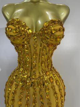 Elegance Golden Strapless Mesh See Through Long Dress Sparkly Diamonds Evening Party Birthday Sexy Nightclub Singer Stage Wear