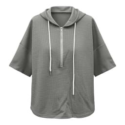 Women Waffle Knit Hoodie Half Zip Drawstring 3/4 Batwing Sleeve With Side Pockets Loose Oversized Pullover Solid Autumn Hoodies