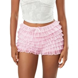 Women's Summer Ruffled Frilly Shorts Solid Color Multi-Layer Mesh Short Pants Sweet Cute Bloomers