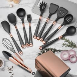 Silicone Cooking Utensils Set Non-Scratch Non-Stick Heat Resistant Spatula Spoon Rose Gold Handle With Bucket Kitchen Gift