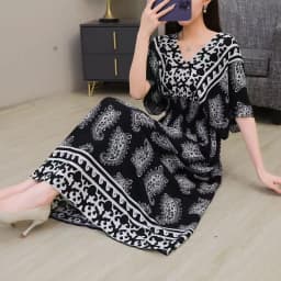 n Long Print Dr V-Ne Slimming Cotton Silk Beachwear Casual High Waist Summer Women's Loose Fit Overhead Dr