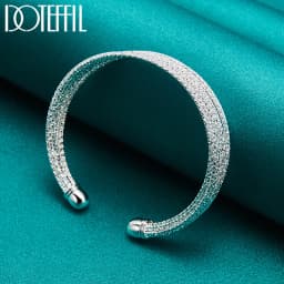 DOTEFFIL 925 Sterling Silver Large Reticulated Smooth Bangle Bracelet For Woman Man Wedding Engagement Jewelry