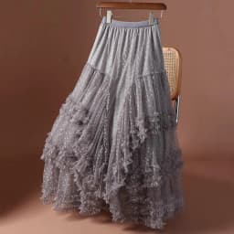 Boho Queens Women Irregular Hem High Waist Pleated embroidery Maxi Skirt Fashion Mesh Loose Puffy Skirt Fairy Cake Skirts