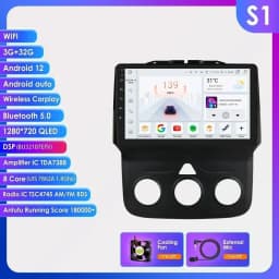 Hizpo 9inch Android Car Radio For Dodge Ram 1500 2500 3500 (2013-2018) Manual AC Stereo Head Unit Navigation Carplay Touchscreen