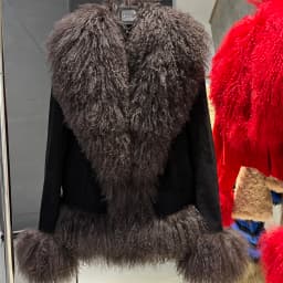 YOLOAgain Real Mongolia Sheep Fur Collar Real Leather Jacket Coat Women