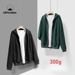 300gRetro Water - Washed Hooded Zip - Up Sweatshirt: 100% Cotton Loose Fit, Tailored Unisex, Loose Casual Sweatshirt