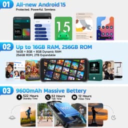 【2025 NEW】Ulefone RugKing 4G Rugged Phone Android 15 Up to 16GB+256GB Waterproof Smartphone 9600mAh 50MP Camera NFC Global