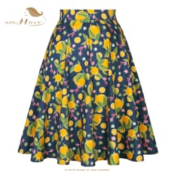 SISHION Blue Oranges Floral Printed Summer Skirts for Women VD0020 High Waist Swing Vintage Hepburn Umbrella Skirts Jupe Courte