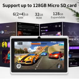 7 Inch Tablet PC, Android 11 Quad Core, 6GB(2+4GB Virtual) RAM 32GB ROM, WiFi, Dual Camera, USB C, with Leather Case