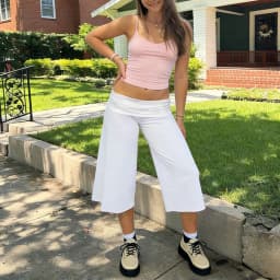 Lamuusaa y2k Capris Pants Women Clothing Solid Color Elastic Low Waist Folded Wide Leg Loose Cropped Trousers Fashion Streetwear