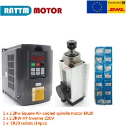 【EU】 2.2KW ER20 High Speed Square Air Cooled Cooling spindle motor Woodworking CNC Router Milling Kit + Inverter VFD