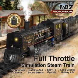 1:87 RC Steam Train 2.4G Simulation Remote Control Spray Track Train Electric Railway Set Railway Toy for Kids Christmas Gifts