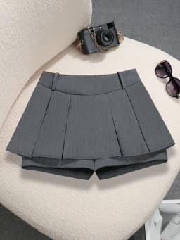2026 Spring New Design Gray Pleated Mini Skirt