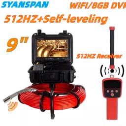 Pipe Inspection Camera 512Hz sonde/transmitter+self-leveling, SYANSPAN 9Inch HD1080P Screen Sewer Drain Industrail Endoscope DVR