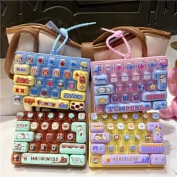 Candy Color Fidget Keycap Clicker Keychain Cute 26 Keys Stress Relief Keyboard Toy Bag Pendant Cartoon Fidget Key Ring
