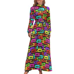 White Music Notes Dress Note Worthy Print Sexy Maxi Dress Aesthetic Bohemia Long Dresses High Waist Pattern Clothing