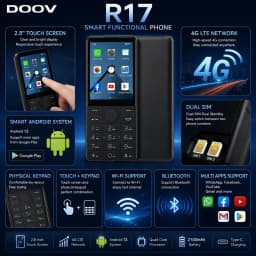 DOOV R17 4G Smartphone No Camera Screen 2.8Inch 3GB+32GB Google Play Dual SIM Bluetooth Physical Keypad Mobile Phone 2100mAh