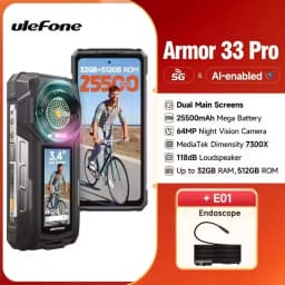 Ulefone Armor 33 Pro Rugged Phone 5G Dual Screen 6.95" 120Hz 16GB+512GB 25500mAh Battery 66W 64MP Night Vision NFC Smartphone