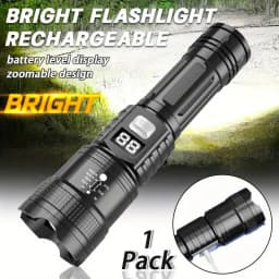 900000LM Powerful LED Flashlight USB Rechargeable Zoom Torch with Digital Display Handheld Flashlights for Camping Hiking