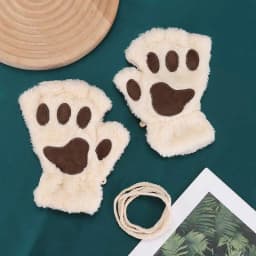 Cartoon Winter Gloves Women's Bear Plush Cat Paw Claw Gloves Cute Short Fingerless Fluffy Bear Claw Mittens For Girls Gift Party