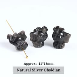 1 Pc Natural Stone Gold Silver Obsidian Carved Bead Cat Paw Pixiu Animals Cute Bead With Hole For Jewelry Making Diy Necklace