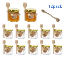 12/20/30/50/60Pcs-Mini Honey Jars with Dipper, Hexagonal Glass Honey Jars, Glass Sugar Jars with Lids, Kitchen Glass Sealed Jars, Available in Various Sizes Such as 1.5/2/3oz, Come with Bee Pendants, Twine, and Card Tags, Perfect for Baby Shower Gifts, Wedding Gifts, Party Favors