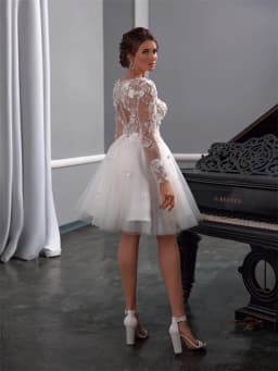 Customized New Sweetheart Neckline 3D Flowers Long Sleeves Tulle A-Line Mini Wedding Dress Elegant Zipper Back Gown For Bride