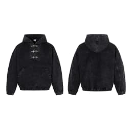 American Retro Half Open Airplane Buckle Hooded Sweatshirt for Men Y2k Korean Fashion High Street Loose Denim Hoodie Pullover