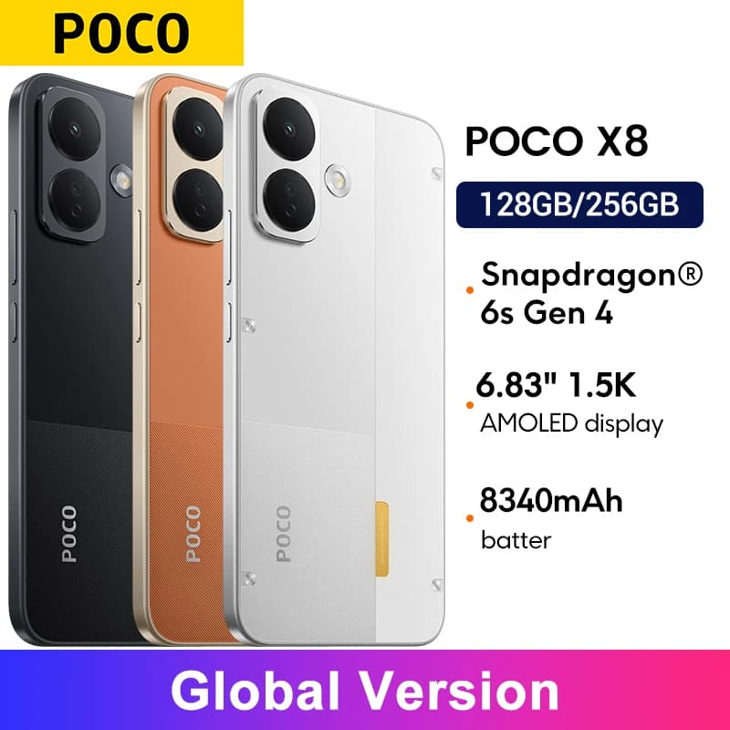 Global Version POCO X8 Snapdragon® 6s Gen 4 Smartphone 50MP main camera 8340mAh 6.83"67W HyperCharge