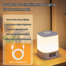 LED Night Lamp Rechargeable Table Lamp Clock Display Soft Sleeping Lamp Touch Switch Bedside Lamp for Bedroom Decor