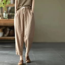 Elastic Waist Ankle Length Womens Summer Harem Pants Vintage Cotton Linen Capri Casual Loose Plus Size Candy Colors Baggy Pants