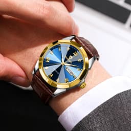BINBOND Original Auto Date Week Display Men's Watch Reloj Hommes Leather Quartz Watches For Men Luxury Luminous Waterproof +Box