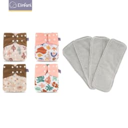Elinfant 4 diapers with 4 absorbents gray mesh cloth inner one size baby for 3-15kg washable eco-friendly baby cloth diaper