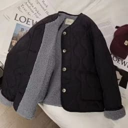 Pink Diamond Pattern Lamb Fur Cotton Jacket Women's Autumn Winter Thickened Warm Cotton Padded Fleece Lined Outerwear