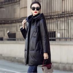 Black PU Leather Coat Hooded Down Cotton Clothes Women's 2024 Winter Cocoon-Type Thick Loose Cotton-Padded Jacket Thick Parkas