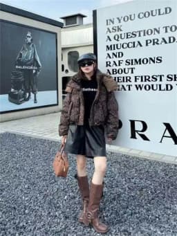 Leopard print down cotton jacket short style 2026 new winter fashion loose and thick stand up collar bread jacket