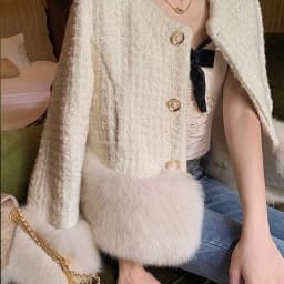 Autumn Winter Women's White Imitation Fox Fur Single Breasted Short Jacket New High-Quality Cotton/Non Cotton Wool Coats