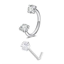 6/2pcs Horseshoe Nose Rings With L-Shape Nose Stud, Stainless Steel Rianbow CZ Nose Ring,, Lip Eyebrow Helix Ear Piercing