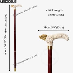 92cm Gold Wolf Head Walking Stick Metal with Resin Handle Red German Beech Wood Canes for Men And Women