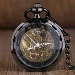 Cool Skeletonized Black/Silver Mechanical Pocket Watch with Transparent for Men Women Vintage Steampunk pocket watch mechanical