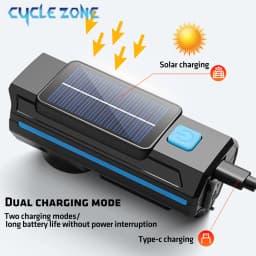 Solar Power Bike Light with Horn Bicycle Headlight Flashlight Taillight Cycling Front Rear Lamp Bike Light Set for Night Riding