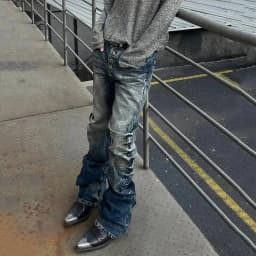 FEWQ American Style Men's Denim Pants Washing Button Design Pleated Loose Jeans Contrast Color Casual Male Bottom Vintage 4K5156