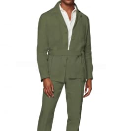 New 2 Pieces Linen Men's Suits With Belt Tuxedo Summer Casual Style Groomsmen For Wedding(Blazer+Pants)