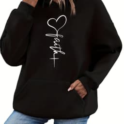 Women's Autumn and Winter Warm and Loose Casual Heart-Shaped Cross Pattern Printed Velvet Long-Sleeved Hooded Sweatshirt